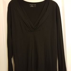 Dressy Black V Neck Long Sleeved Blouse
